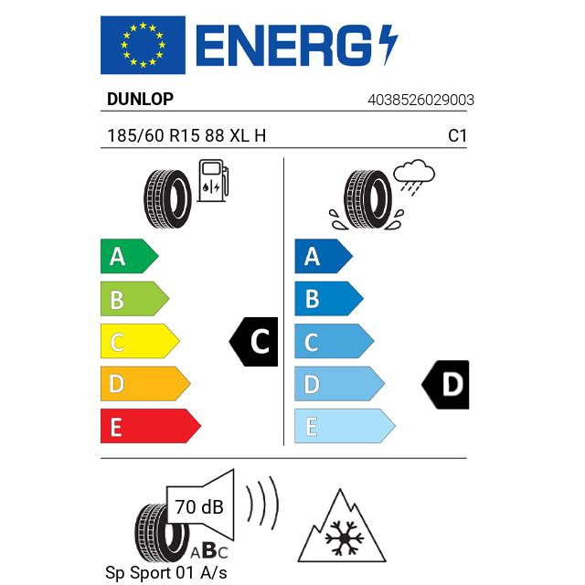 Eticheta Energetica Anvelope  185 60 R15 Dunlop Sp Sport 01 A/s 