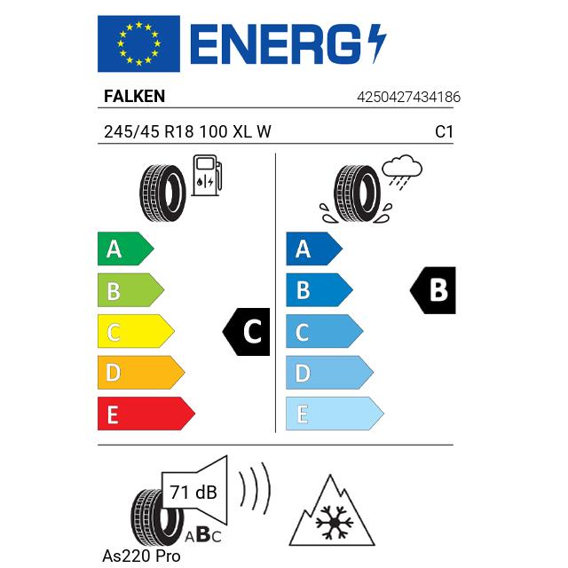 Eticheta Energetica Anvelope  245 45 R18 Falken As220 Pro 