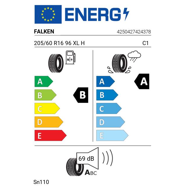 Eticheta Energetica Anvelope  205 60 R16 Falken Sn110 