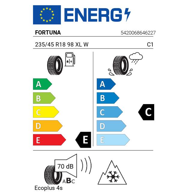 Eticheta Energetica Anvelope  235 45 R18 Fortuna Ecoplus 4s 