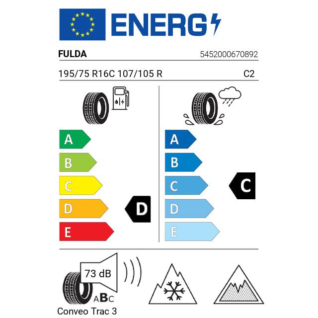 Eticheta Energetica Anvelope  195 75 R16C Fulda Conveo Trac 3 