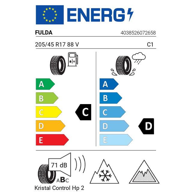 Eticheta Energetica Anvelope  205 45 R17 Fulda Kristal Control Hp 2 
