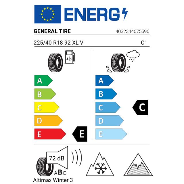 Eticheta Energetica Anvelope  225 40 R18 General Tire Altimax Winter 3 