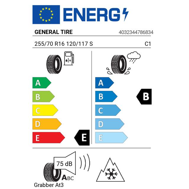 Eticheta Energetica Anvelope  255 70 R16 General Tire Grabber At3 