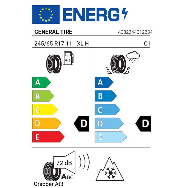 Eticheta Energetica Anvelope  245 65 R17 General Tire Grabber At3 