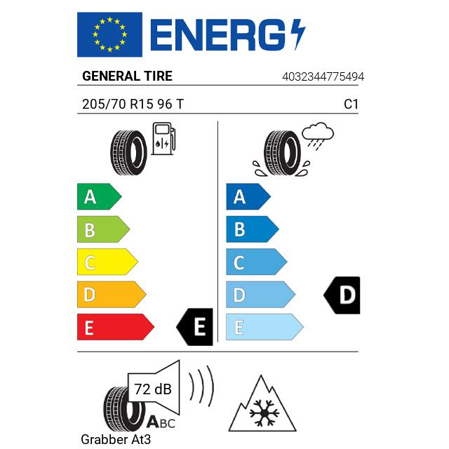 Eticheta Energetica Anvelope  205 70 R15 General Tire Grabber At3 