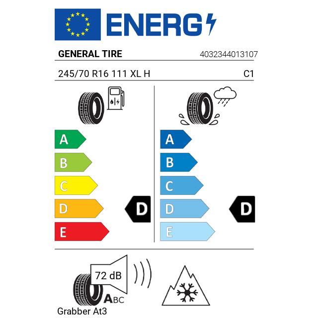 Eticheta Energetica Anvelope  245 70 R16 General Tire Grabber At3 