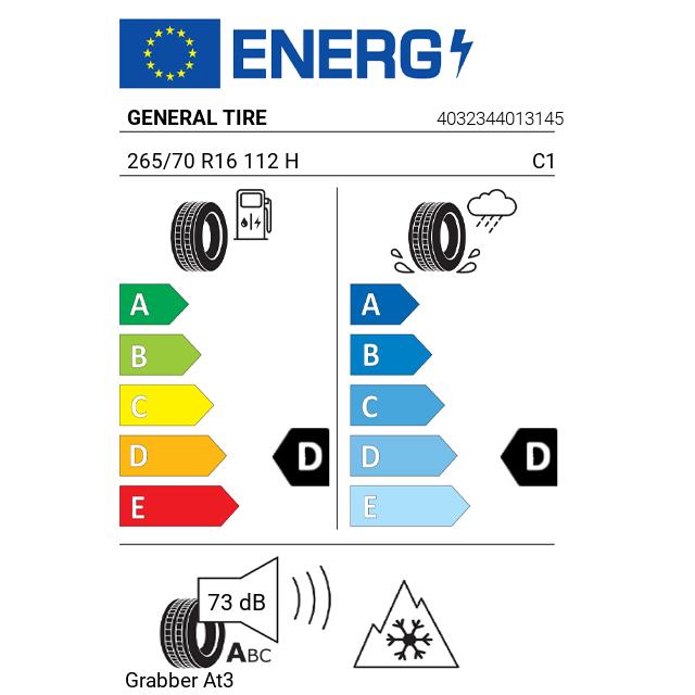 Eticheta Energetica Anvelope  265 70 R16 General Tire Grabber At3 