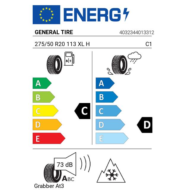 Eticheta Energetica Anvelope  275 50 R20 General Tire Grabber At3 