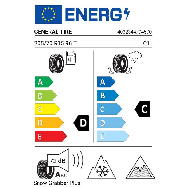 Eticheta Energetica Anvelope  205 70 R15 General Tire Snow Grabber Plus 