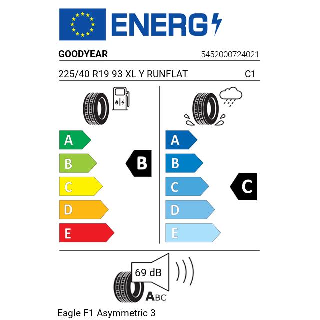 Eticheta Energetica Anvelope  225 40 R19 Goodyear Eagle F1 Asymmetric 3 