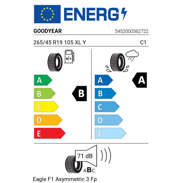 Eticheta Energetica Anvelope  265 45 R19 Goodyear Eagle F1 Asymmetric 3 Fp 