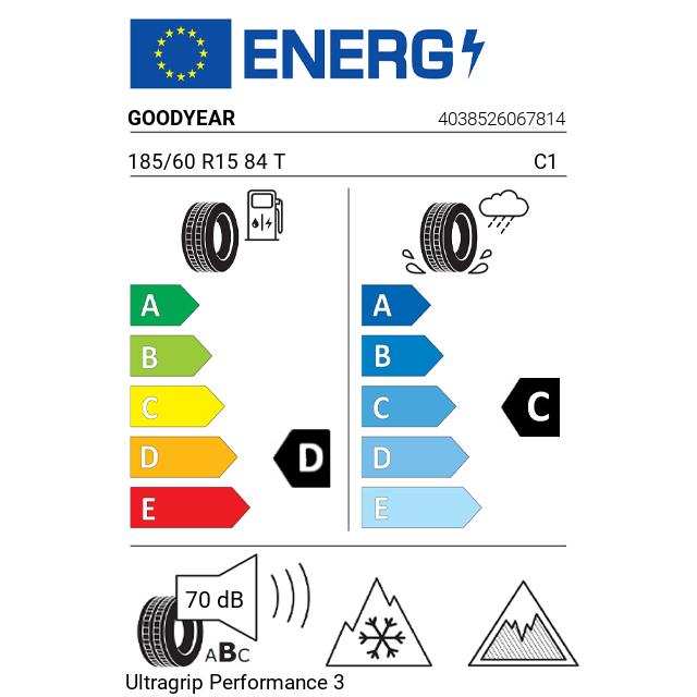 Eticheta Energetica Anvelope  185 60 R15 Goodyear Ultragrip Performance 3 