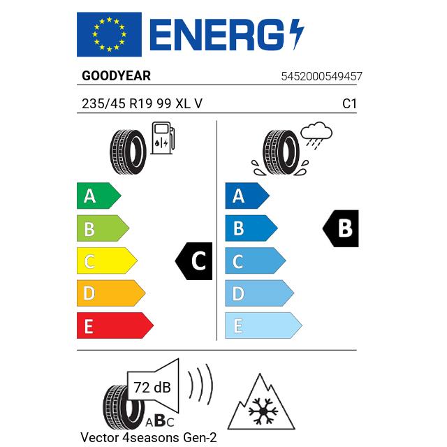 Eticheta Energetica Anvelope  235 45 R19 Goodyear Vector 4seasons Gen-2 