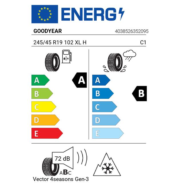Eticheta Energetica Anvelope  245 45 R19 Goodyear Vector 4seasons Gen-3 