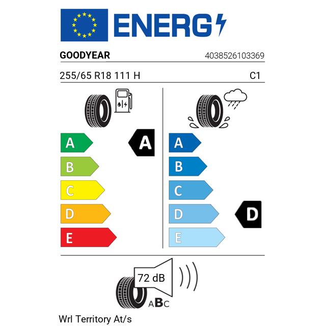 Eticheta Energetica Anvelope  255 65 R18 Goodyear Wrl Territory At/s 