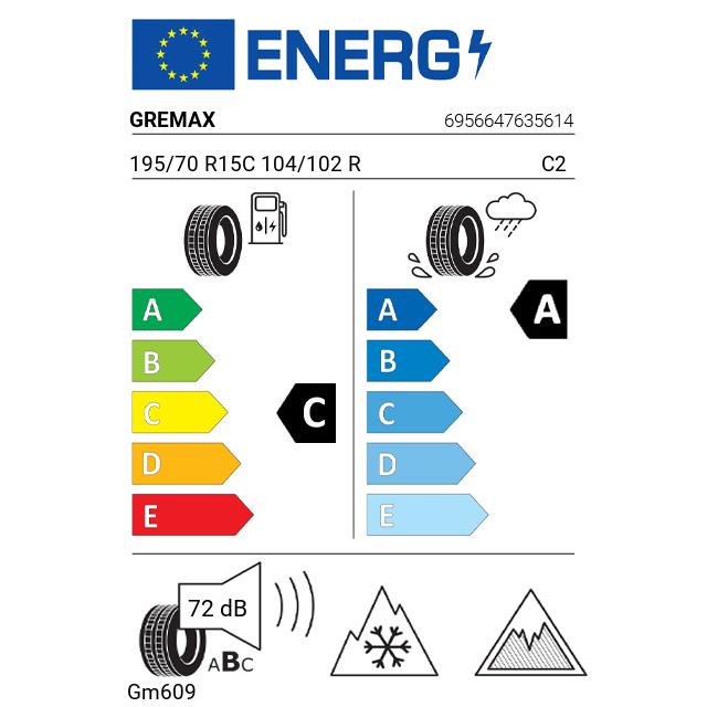 Eticheta Energetica Anvelope  195 70 R15C Gremax Gm609 