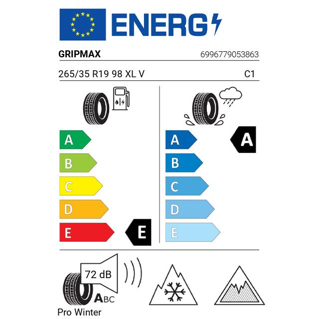 Eticheta Energetica Anvelope  265 35 R19 Gripmax Pro Winter 