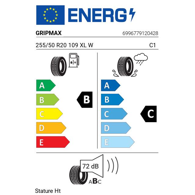 Eticheta Energetica Anvelope  255 50 R20 Gripmax Stature Ht 