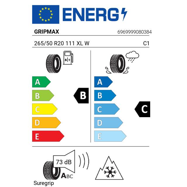 Eticheta Energetica Anvelope  265 50 R20 Gripmax Suregrip 