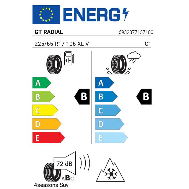 Eticheta Energetica Anvelope  225 65 R17 Gt Radial 4seasons Suv 