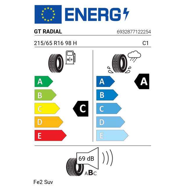 Eticheta Energetica Anvelope  215 65 R16 Gt Radial Fe2 Suv 