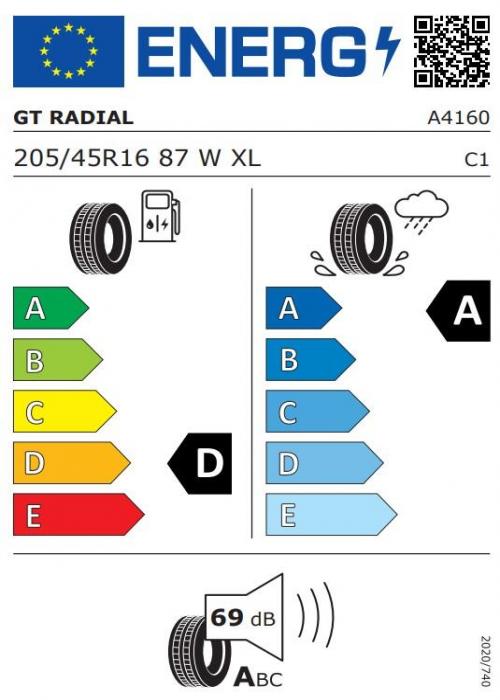 Eticheta Energetica Anvelope  205 45 R16 Gt Radial Sportactive 2 