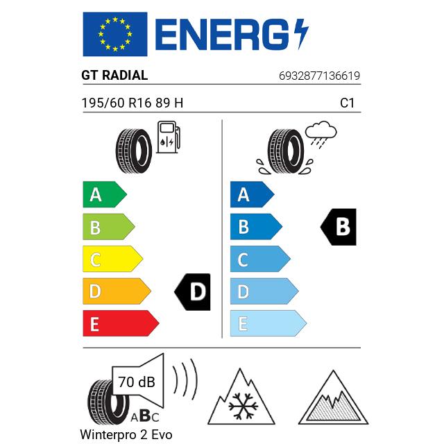 Eticheta Energetica Anvelope  195 60 R16 Gt Radial Winterpro 2 Evo 