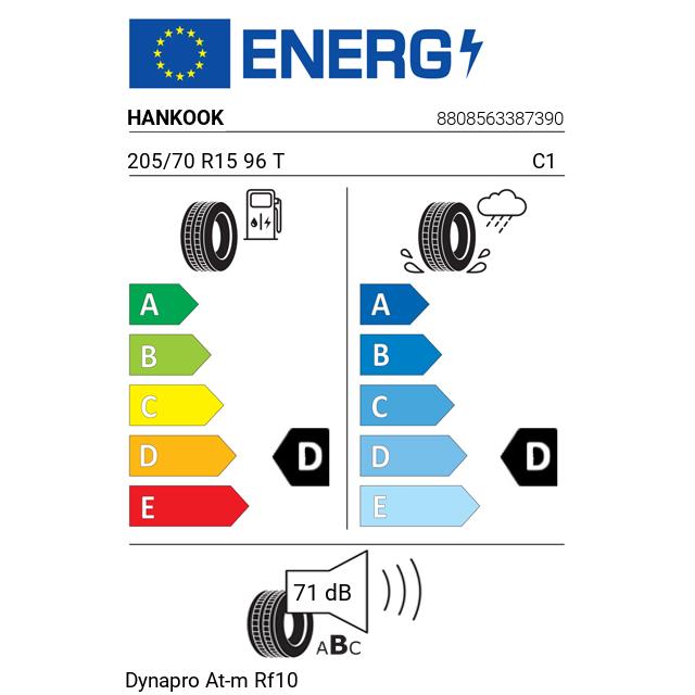 Eticheta Energetica Anvelope  205 70 R15 Hankook Dynapro At-m Rf10 