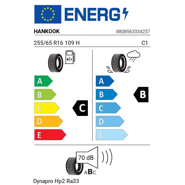Eticheta Energetica Anvelope  255 65 R16 Hankook Dynapro Hp2 Ra33 