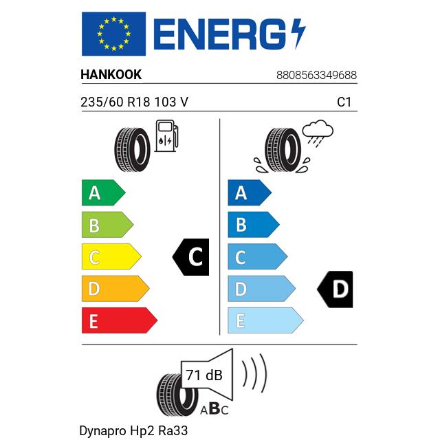 Eticheta Energetica Anvelope  235 60 R18 Hankook Dynapro Hp2 Ra33 