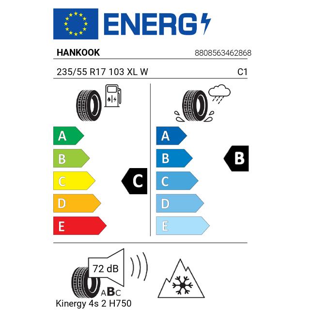 Eticheta Energetica Anvelope  235 55 R17 Hankook Kinergy 4s 2 H750 