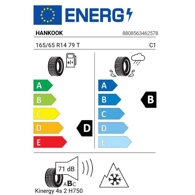 Eticheta Energetica Anvelope  165 65 R14 Hankook Kinergy 4s 2 H750 