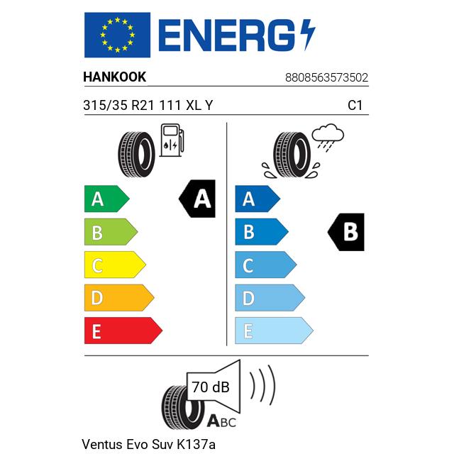 Eticheta Energetica Anvelope  315 35 R21 Hankook Ventus Evo Suv K137a 