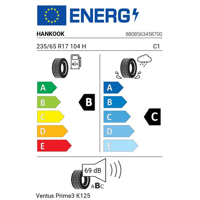 Eticheta Energetica Anvelope  235 65 R17 Hankook Ventus Prime3 K125 
