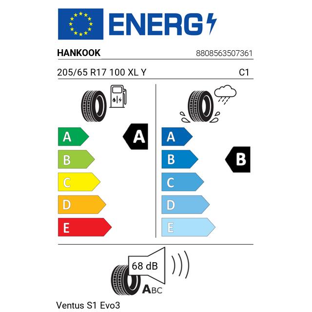 Eticheta Energetica Anvelope  205 65 R17 Hankook Ventus S1 Evo3 