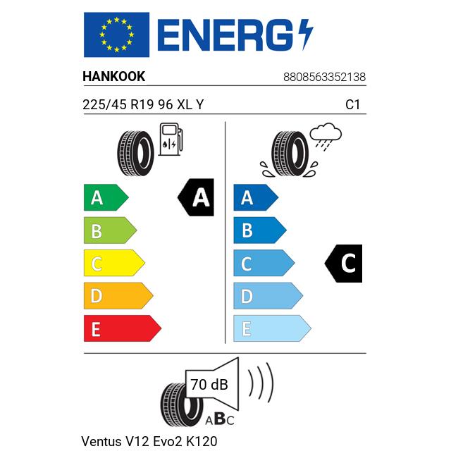 Eticheta Energetica Anvelope  225 45 R19 Hankook Ventus V12 Evo2 K120 