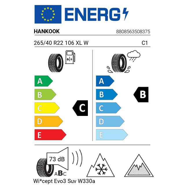 Eticheta Energetica Anvelope  265 40 R22 Hankook Wi*cept Evo3 Suv W330a 