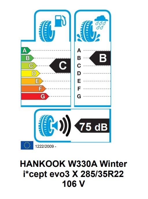 Eticheta Energetica Anvelope  285 35 R22 Hankook Winter I*cept Evo3 X 