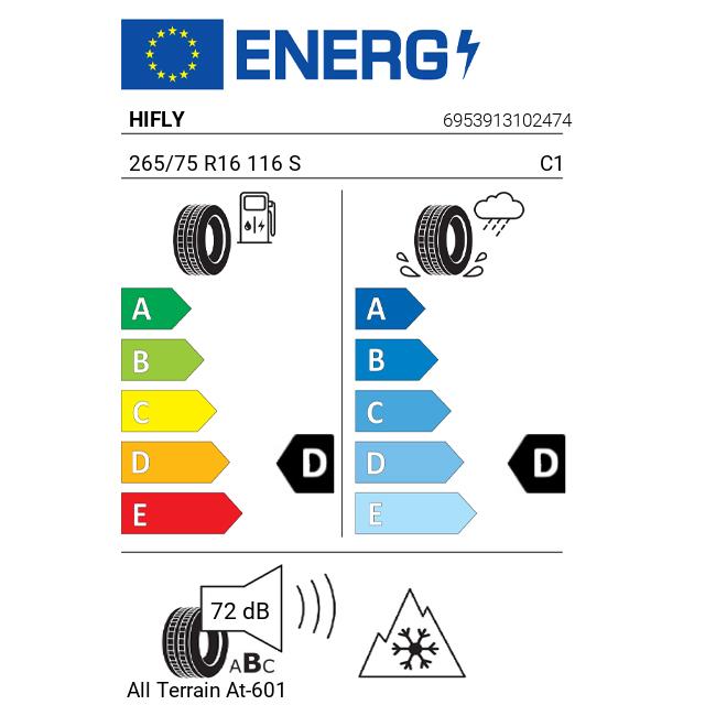 Eticheta Energetica Anvelope  265 75 R16 Hifly All Terrain At-601 