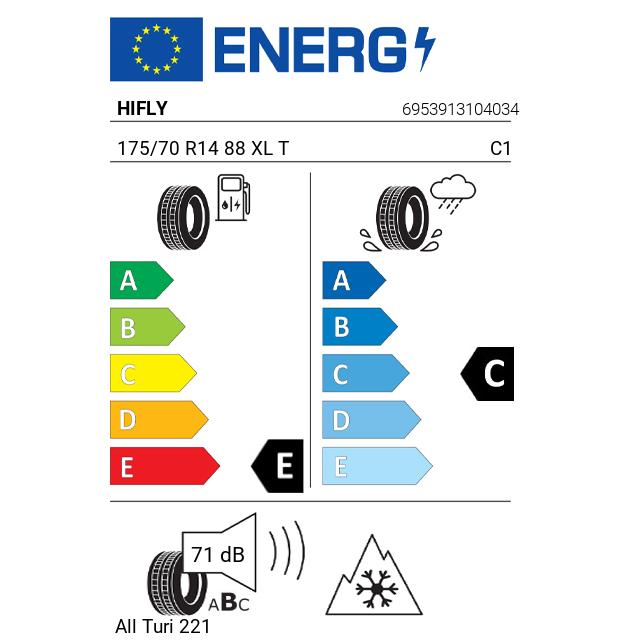 Eticheta Energetica Anvelope  175 70 R14 Hifly All Turi 221 