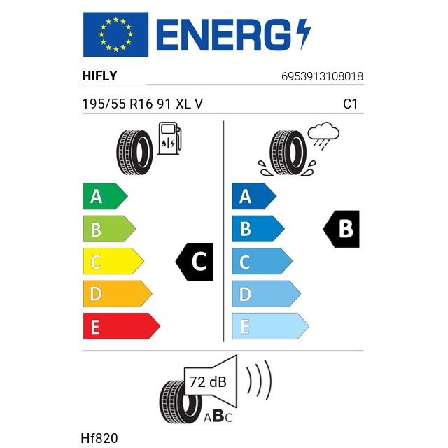 Eticheta Energetica Anvelope  195 55 R16 Hifly Hf820 