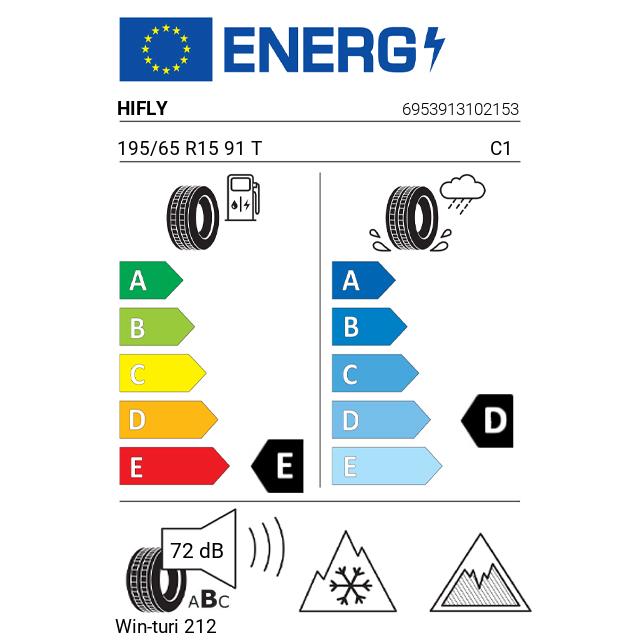 Eticheta Energetica Anvelope  195 65 R15 Hifly Win-turi 212 