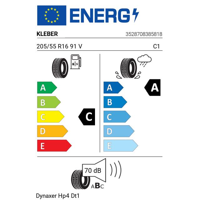 Eticheta Energetica Anvelope  205 55 R16 Kleber Dynaxer Hp4 Dt1 