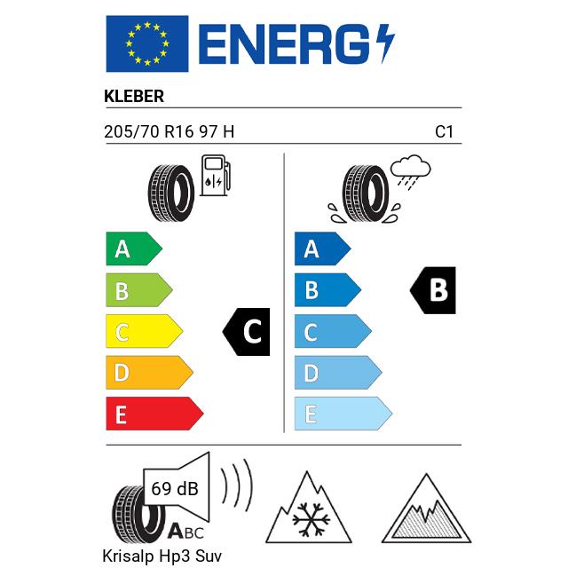 Eticheta Energetica Anvelope  205 70 R16 Kleber Krisalp Hp3 Suv 