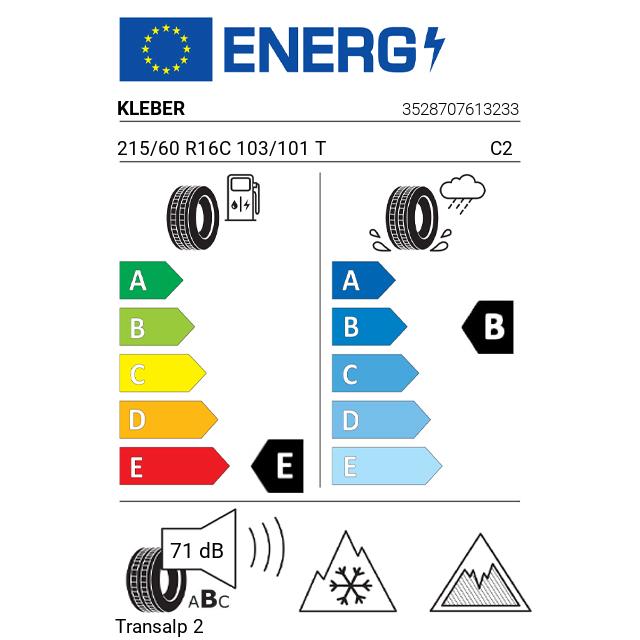 Eticheta Energetica Anvelope  215 60 R16C Kleber Transalp 2 