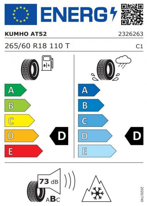 Eticheta Energetica Anvelope  265 60 R18 Kumho At52 