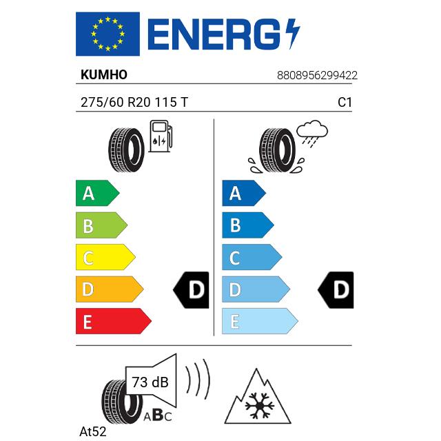 Eticheta Energetica Anvelope  275 60 R20 Kumho At52 