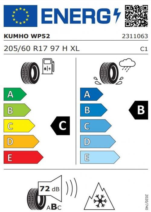 Eticheta Energetica Anvelope  205 60 R17 Kumho Wp52 