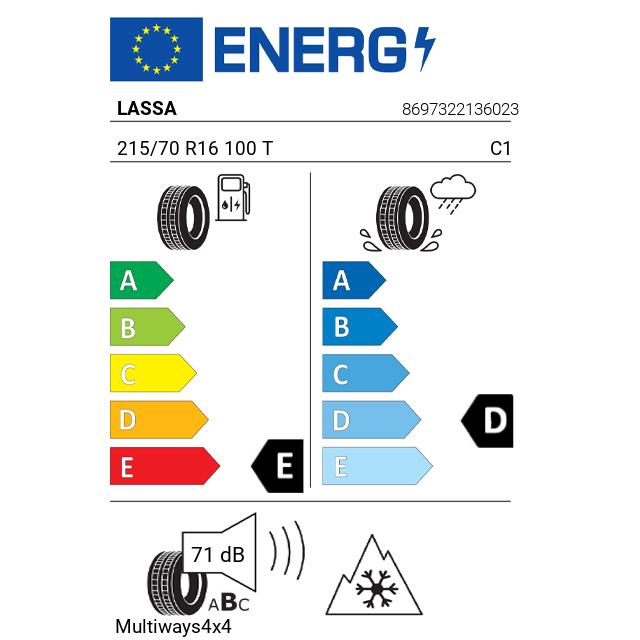 Eticheta Energetica Anvelope  215 70 R16 Lassa Multiways4x4 